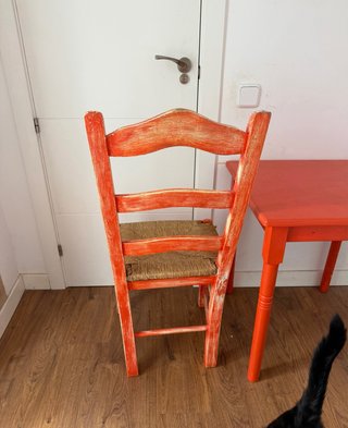Vintage 1950s Wooden Table & 2 Chairs Set Conjunt
