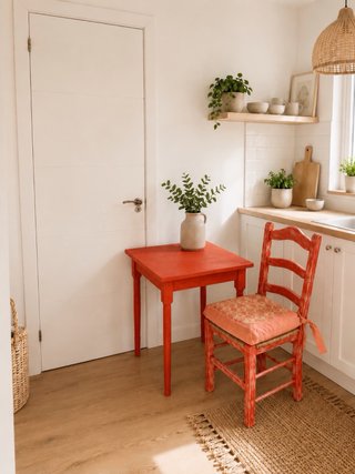 Vintage 1950s Wooden Table & 2 Chairs Set Conjunt