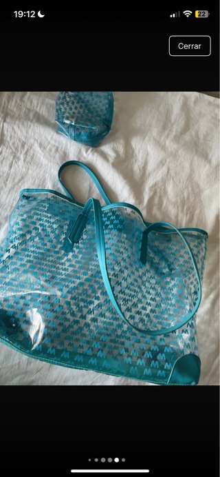 Bolsa de playa Misako transparente azul + neceser