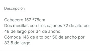 Conjunto Dormitorio: Cabecero, 2 Mesillas, Cómoda