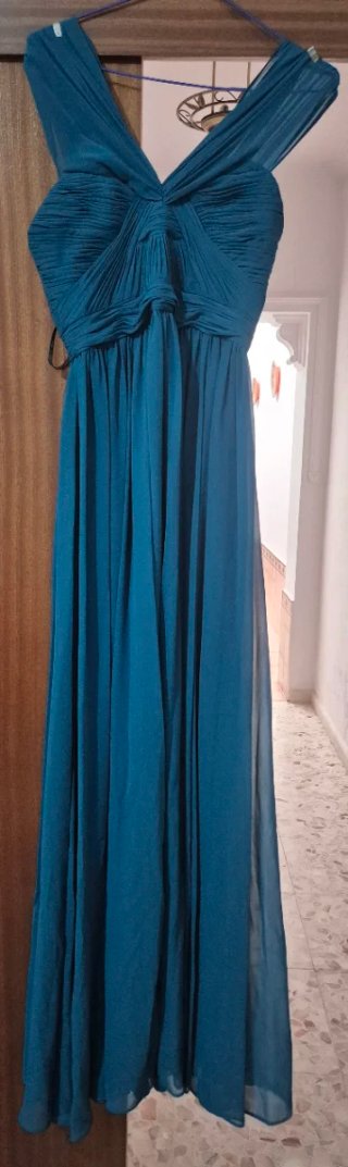 Vestido largo verde azulado