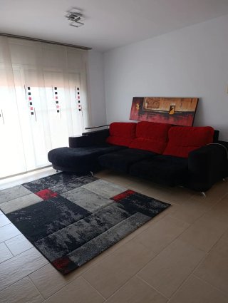 Sofá, alfombra y cuadro decorativo