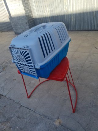 Transportín para mascotas azul y gris