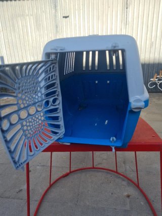 Transportín para mascotas azul y gris
