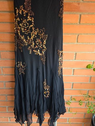 Vestido fiesta BDBA negro bordado oro T.M.