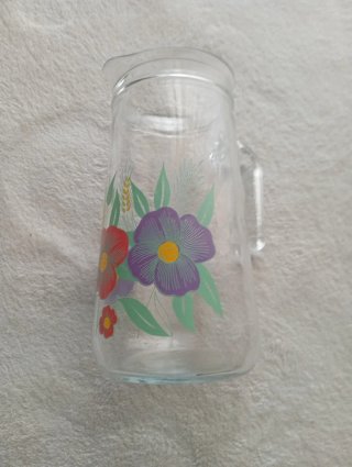 Jarra y 6 vasos cristal flores