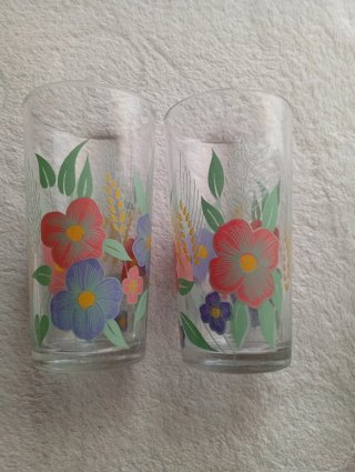 Jarra y 6 vasos cristal flores