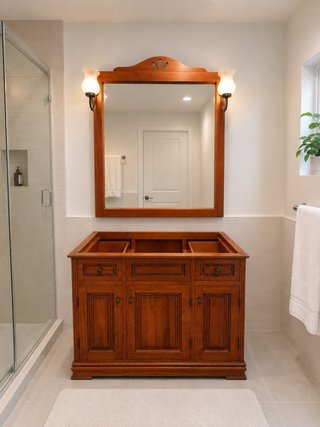 Mueble baño madera + espejo + vitrina ARTYSAN.