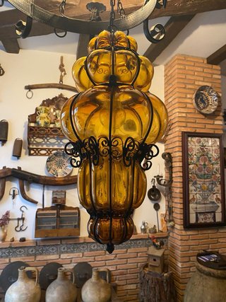 Lámpara antigua cristal soplado ámbar