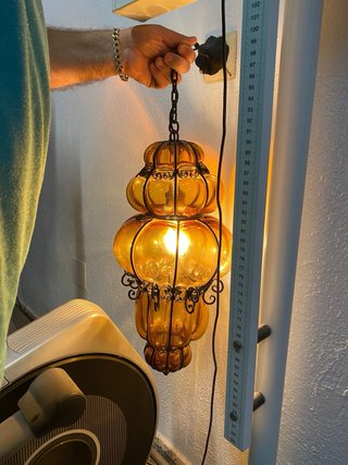 Lámpara antigua cristal soplado ámbar