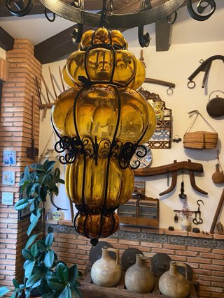 Lámpara antigua cristal soplado ámbar