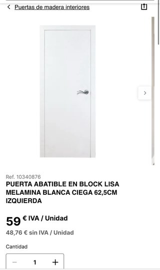 8 Puertas abatibles, lisas, de melanina, blancas
