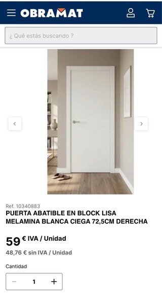 8 Puertas abatibles, lisas, de melanina, blancas