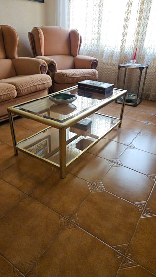 Mesa centro vintage dorada cristal