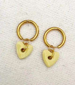 Pendientes Aro dorado y Corazón Amarillo