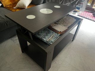 Mesa de centro elevable madera y cristal
