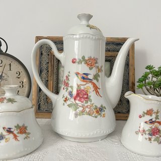 Juego de café Bavaria porcelana aves flores
