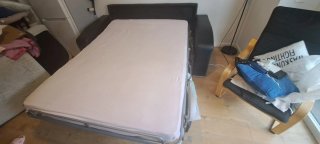 Sofá cama tela y piel negro/multicolor