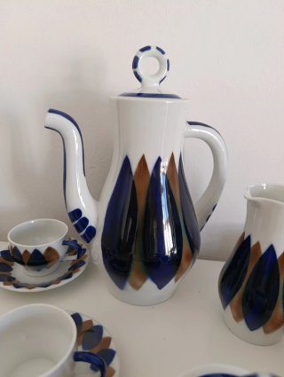 Juego de café Sargadelos de cerámica azul y blanco