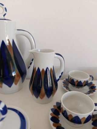 Juego de café Sargadelos de cerámica azul y blanco