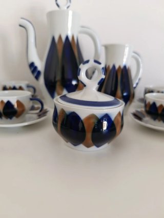 Juego de café Sargadelos de cerámica azul y blanco