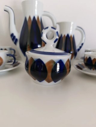 Juego de café Sargadelos de cerámica azul y blanco