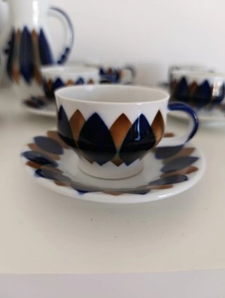 Juego de café Sargadelos de cerámica azul y blanco