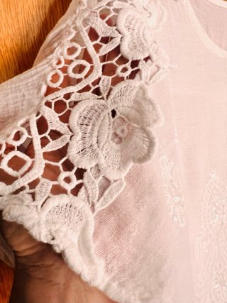 Blusa Algodón Blanca Encaje Brillos Talla XL