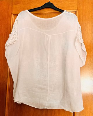 Blusa Algodón Blanca Encaje Brillos Talla XL
