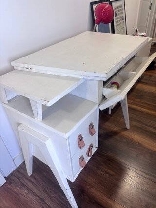 Mueble máquina coser madera y cuero