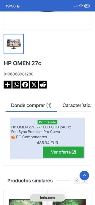HP OMEN 27c 240Hz QHD para piezas