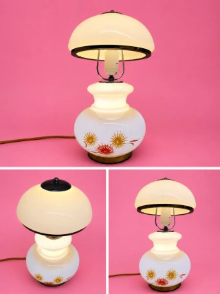 Candeeiro de mesa vintage vidro opal e metal
