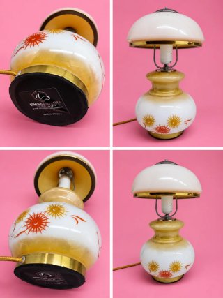 Candeeiro de mesa vintage vidro opal e metal