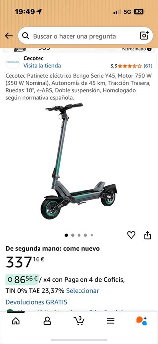 Patinete Eléctrico Cecotec bongo serie Y45 gris
