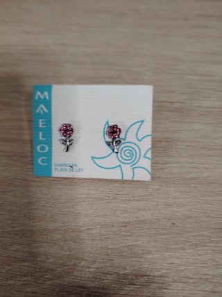 Pendientes Flor Rosa Plata Maeloc