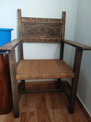 2 Sillas Antiguas Madera y Yute