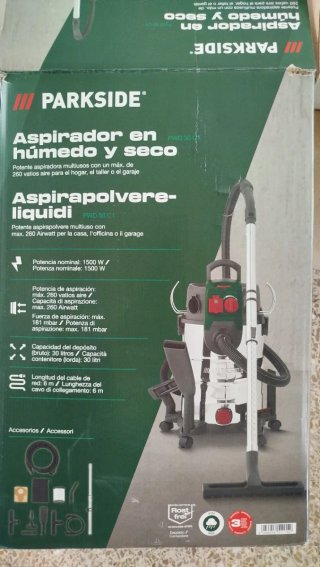 Aspirador Parkside 1300W Seco/Húmedo. Modelo PWD30