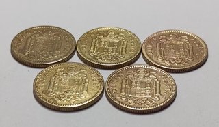 Lote 5 monedas 1 peseta 1953 Franco España