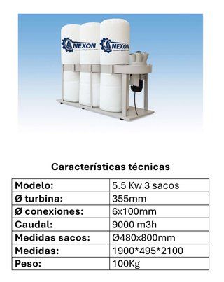 Aspiración Industrial 2 Sacos 3KW 400V