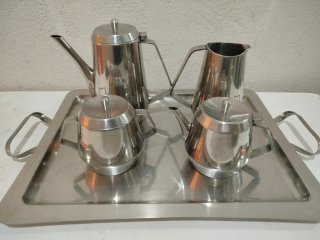 Juego de café metálico plateado