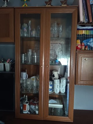 Mueble de salón modular madera y cristal