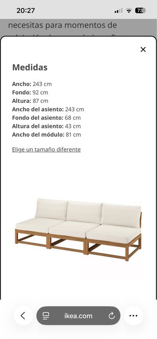 Sofá modular exterior 3 plazas