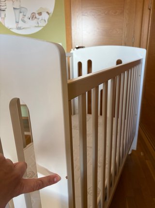 Cuna Trama blanca y beige con colchón