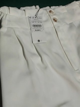 Pantalón Blanco Mujer Pinzas Cintura Elástica