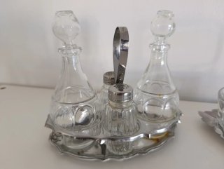 Set mesa y azucarero cristal y metal