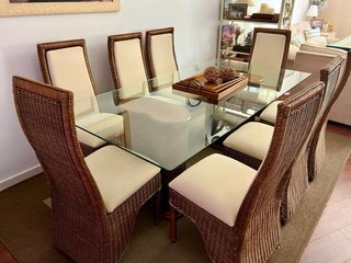 4 u 8 Sillas Ratán Acolchadas Beige/Marrón