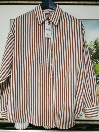 Camisa Stradivarius Rayas Marrón Talla L