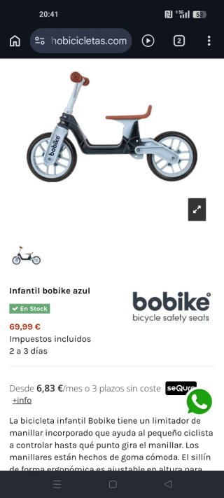 Bicicleta infantil sin pedales Bobike Balance