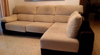 Sofá Chaiselongue 3 Plazas Beige/Marrón