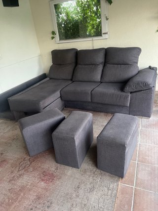 Sofá chaise longue gris tela